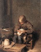 TERBORCH, Gerard Boy Ridding his Dog of Fleas sg oil on canvas